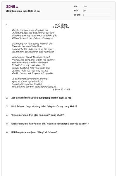(Ngữ liệu ngoài sgk) Nghĩ về mẹ