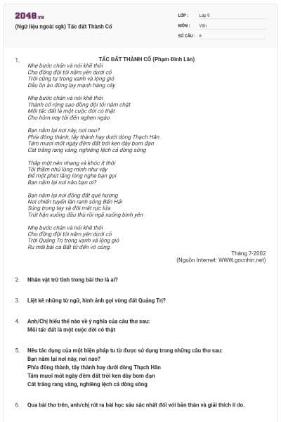 (Ngữ liệu ngoài sgk) Tấc đất Thành Cổ