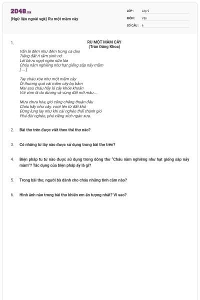 (Ngữ liệu ngoài sgk) Ru một mầm cây