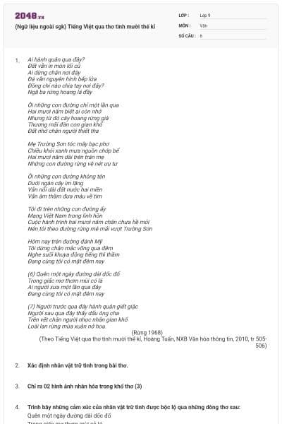 (Ngữ liệu ngoài sgk) Tiếng Việt qua thơ tình mười thế kỉ