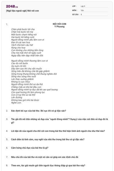 (Ngữ liệu ngoài sgk) Nói với con