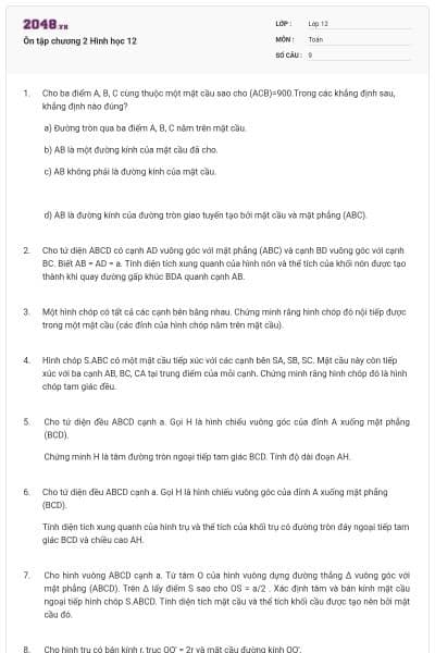 Ôn tập chương 2 Hình học 12