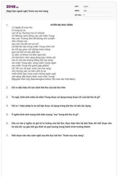 (Ngữ liệu ngoài sgk) Vườn mẹ mai vàng