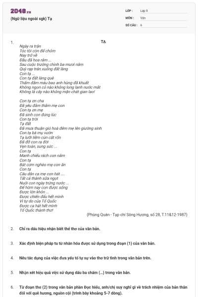 (Ngữ liệu ngoài sgk) Tạ