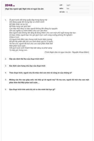 (Ngữ liệu ngoài sgk) Ngôi nhà có ngọn lửa ấm