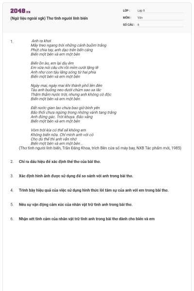 (Ngữ liệu ngoài sgk) Thơ tình người lính biển