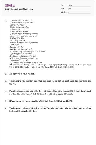 (Ngữ liệu ngoài sgk) Mảnh vườn