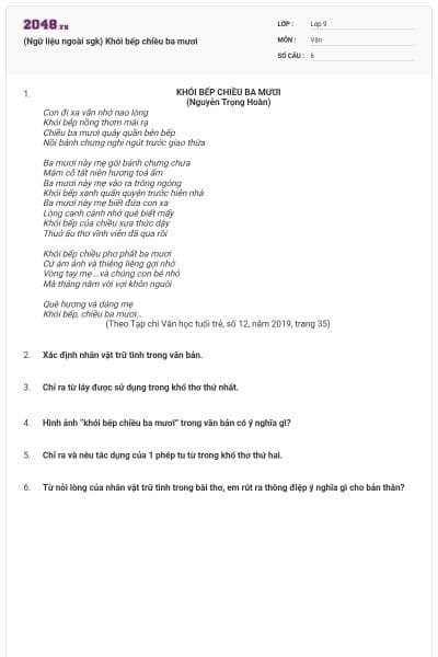 (Ngữ liệu ngoài sgk) Khói bếp chiều ba mươi