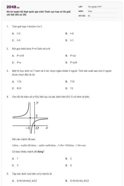 Đề ôn luyện thi thpt quốc gia môn Toán cực hay có lời giải chi tiết (Đề số 28)