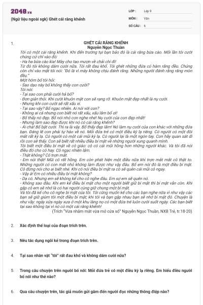 (Ngữ liệu ngoài sgk) Ghét cái răng khểnh