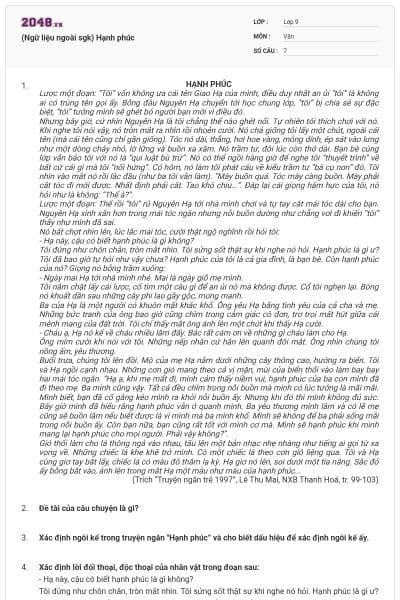 (Ngữ liệu ngoài sgk) Hạnh phúc