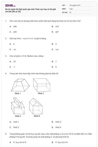 Đề ôn luyện thi thpt quốc gia môn Toán cực hay có lời giải chi tiết (Đề số 29)