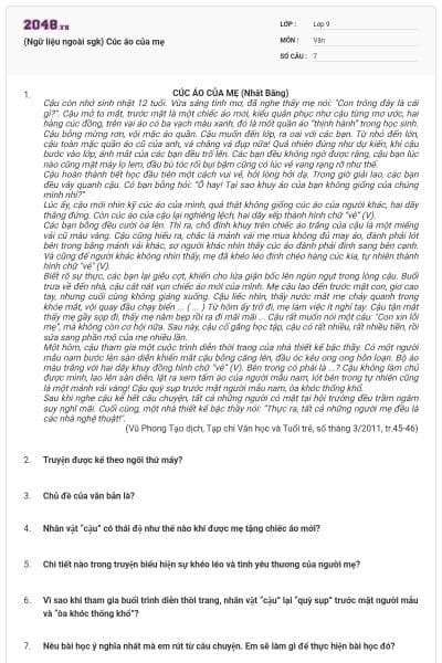 (Ngữ liệu ngoài sgk) Cúc áo của mẹ