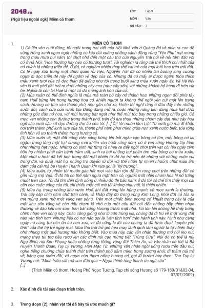 (Ngữ liệu ngoài sgk) Miền cỏ thơm