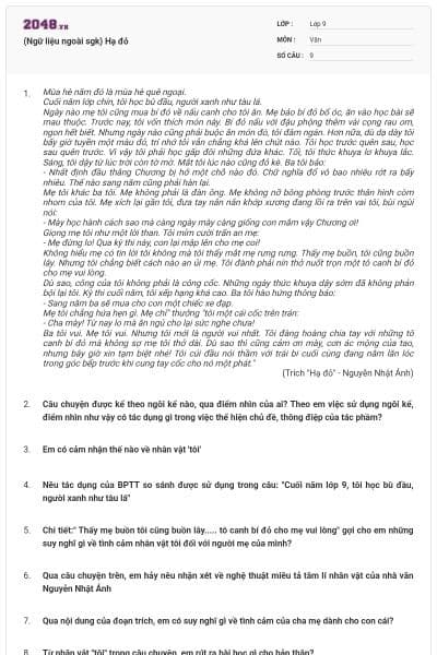 (Ngữ liệu ngoài sgk) Hạ đỏ