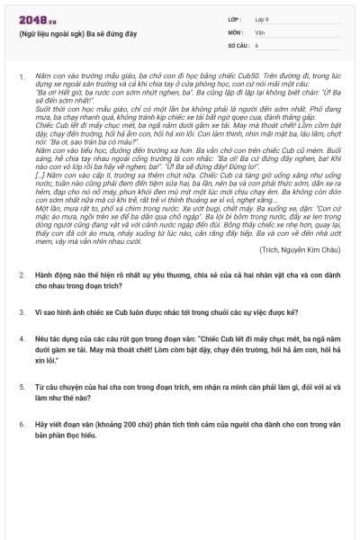 (Ngữ liệu ngoài sgk) Ba sẽ đứng đây