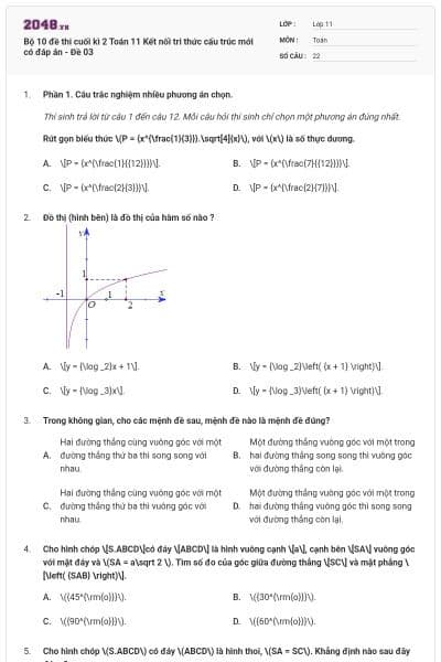 Bộ 10 đề thi cuối kì 2 Toán 11 Kết nối tri thức cấu trúc mới có đáp án - Đề 03