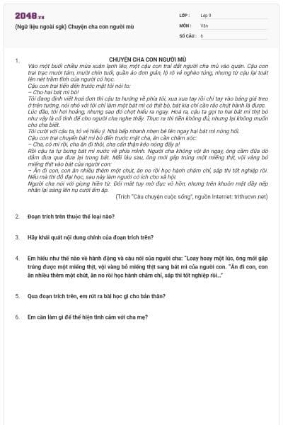 (Ngữ liệu ngoài sgk) Chuyện cha con người mù