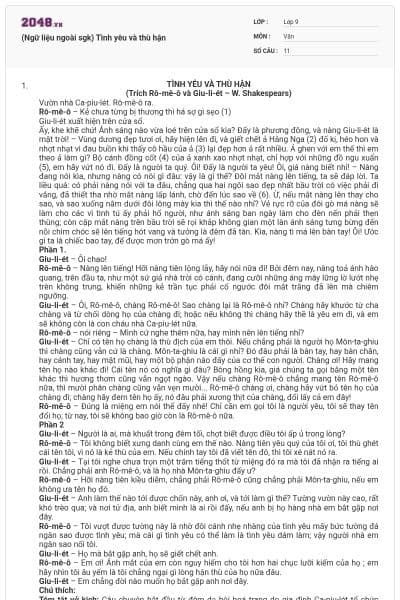 (Ngữ liệu ngoài sgk) Tình yêu và thù hận