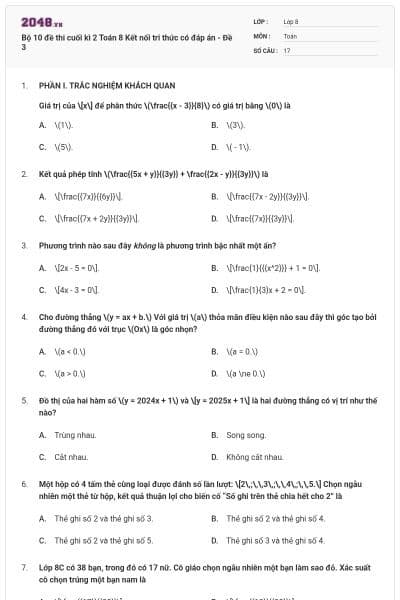 Bộ 10 đề thi cuối kì 2 Toán 8 Kết nối tri thức có đáp án - Đề 3
