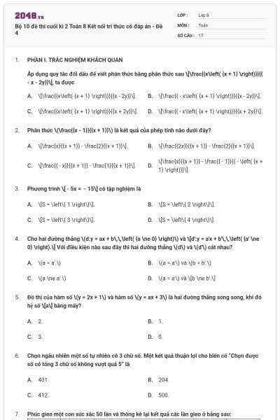 Bộ 10 đề thi cuối kì 2 Toán 8 Kết nối tri thức có đáp án - Đề 4