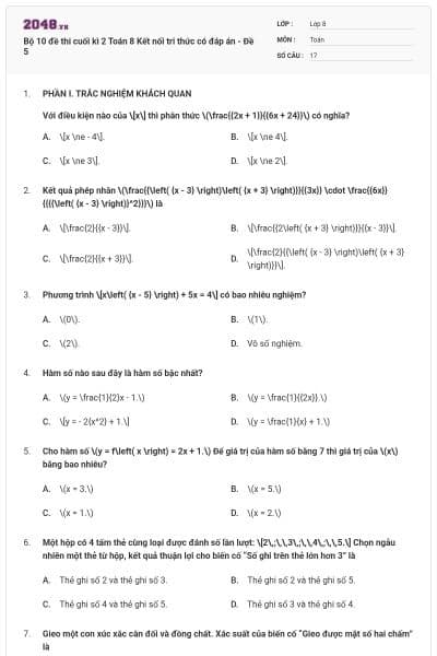 Bộ 10 đề thi cuối kì 2 Toán 8 Kết nối tri thức có đáp án - Đề 5