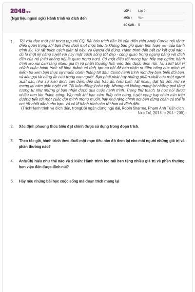 (Ngữ liệu ngoài sgk) Hành trình và đích đến