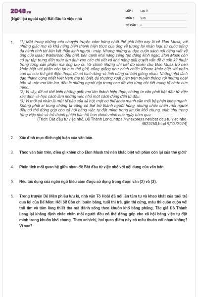 (Ngữ liệu ngoài sgk) Bắt đầu từ việc nhỏ