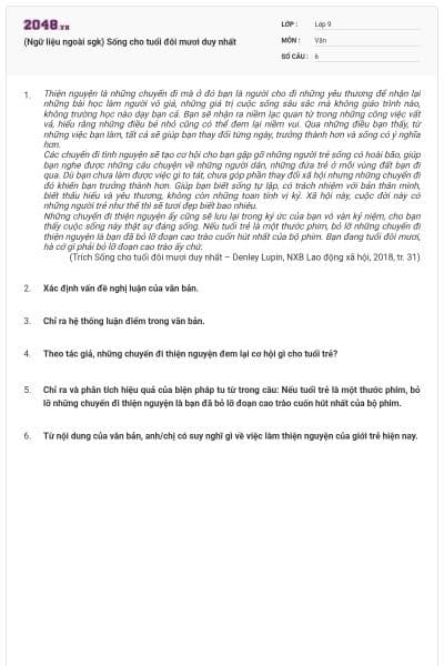 (Ngữ liệu ngoài sgk) Sống cho tuổi đôi mươi duy nhất