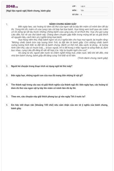 (Ngữ liệu ngoài sgk) Bánh chưng, bánh giầy