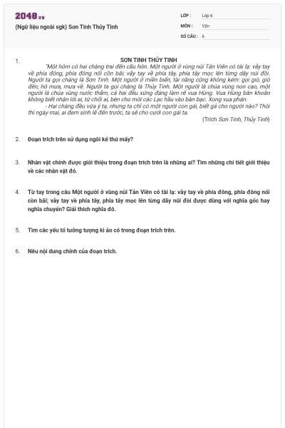 (Ngữ liệu ngoài sgk) Sơn Tinh Thủy Tinh