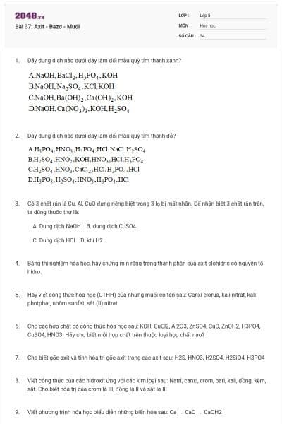 Bài 37: Axit - Bazơ - Muối