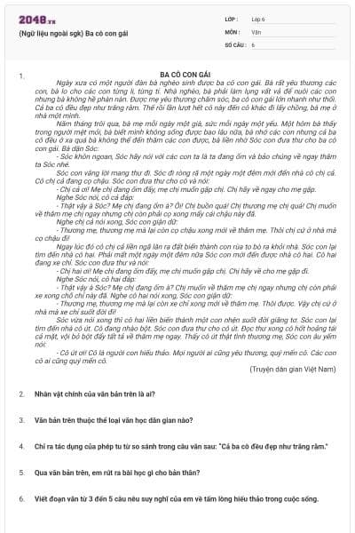 (Ngữ liệu ngoài sgk) Ba cô con gái