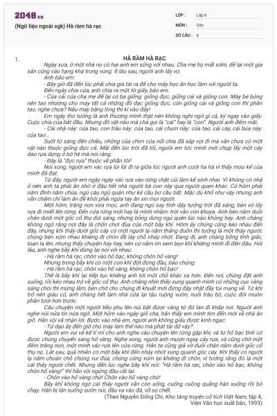 (Ngữ liệu ngoài sgk) Hà rầm hà rạc