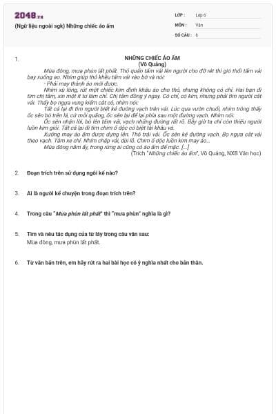 (Ngữ liệu ngoài sgk) Những chiếc áo ấm