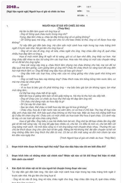 (Ngữ liệu ngoài sgk) Người họa sĩ già và chiếc áo hoa