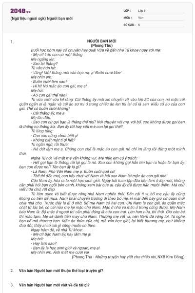 (Ngữ liệu ngoài sgk) Người bạn mới