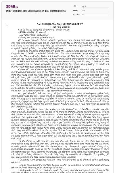 (Ngữ liệu ngoài sgk) Câu chuyện còn giấu kín trong lớp vỏ