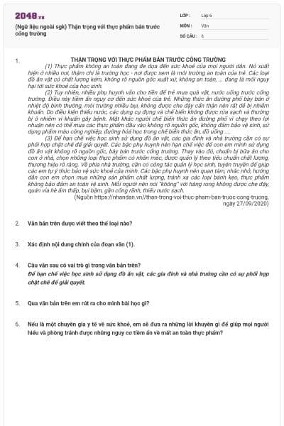 (Ngữ liệu ngoài sgk) Thận trọng với thực phẩm bán trước cổng trường