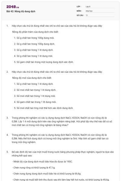 Bài 42: Nồng độ dung dịch