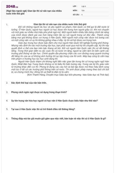 (Ngữ liệu ngoài sgk) Gian lận thi cử vấn nạn của nhiều nước trên thế giới