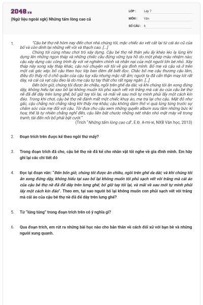 (Ngữ liệu ngoài sgk) Những tấm lòng cao cả