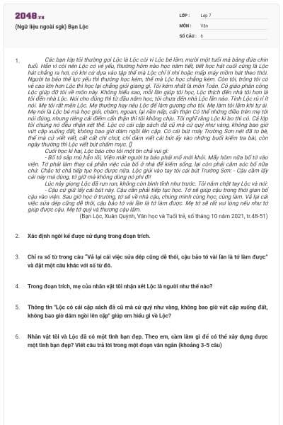 (Ngữ liệu ngoài sgk) Bạn Lộc