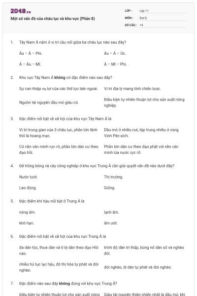 Một số vấn đề của châu lục và khu vực (Phần 8)