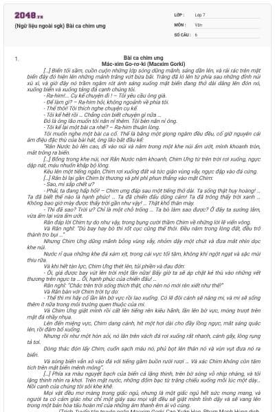 (Ngữ liệu ngoài sgk) Bài ca chim ưng