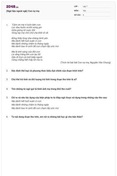 (Ngữ liệu ngoài sgk) Con nợ mẹ