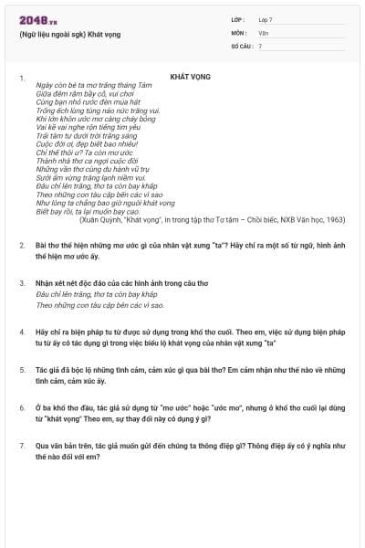 (Ngữ liệu ngoài sgk) Khát vọng