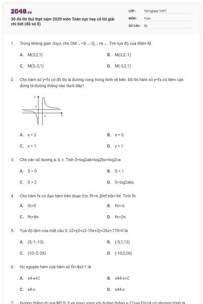 30 đề thi thử thpt năm 2020 môn Toán cực hay có lời giải chi tiết (đề số 8)