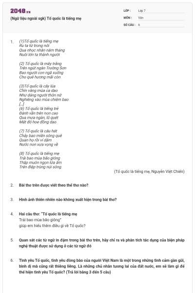 (Ngữ liệu ngoài sgk) Tổ quốc là tiếng mẹ