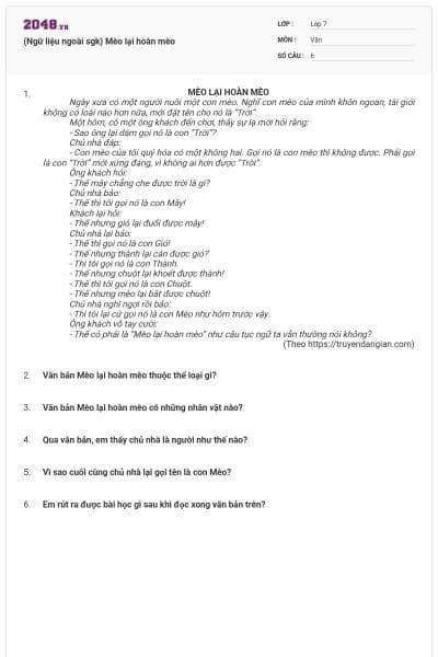 (Ngữ liệu ngoài sgk) Mèo lại hoàn mèo